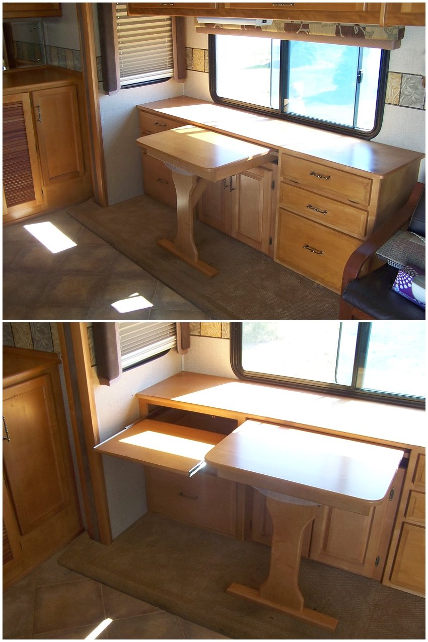 rv remodel ideas - dinette to custom desk